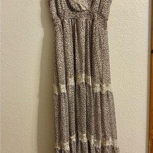 Leopard Print Maxi Dress with Cream Lace Trim
